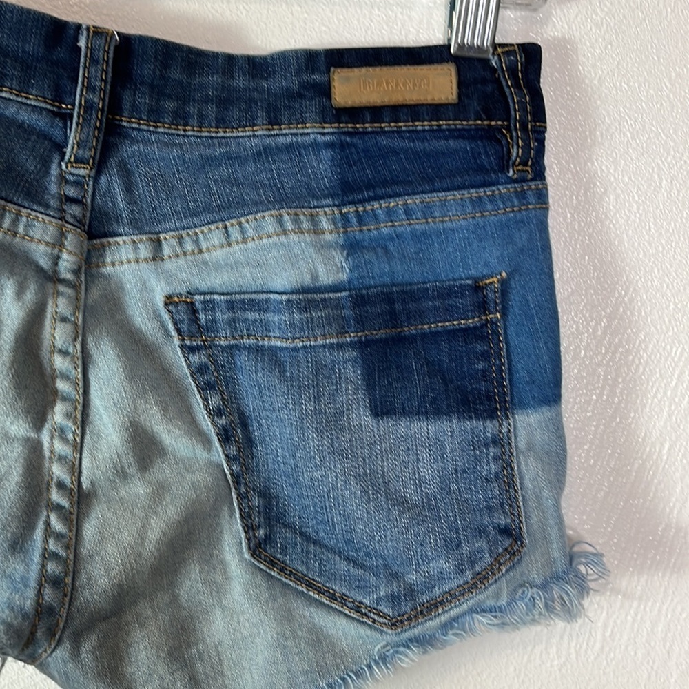 Blank NYC Andrea Frost Cuff Off Shorts Women's Size 25 Blue Patchwork Denim - Picture 12 of 14